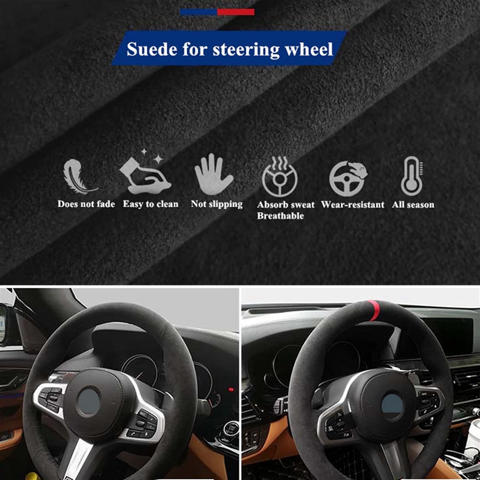 Lenkradbezug, Steering Wheel Cover Auto-Lenkrad-Abdeckung Handgenähtes Schwarzes Echtes Leder Wildleder Passend für BMW F30 F31 F34 F20 F21 F22 F23(Style 4) von TUOYDJA