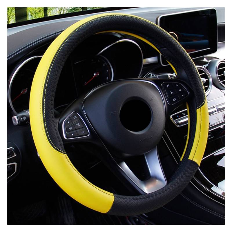 Lenkradbezug, Steering Wheel Cover Auto Lenkradabdeckung Passend für 37-38 cm Leder Atmungsaktive Stoffgeflecht Auto Lenkradabdeckung Auto Innenausstattung(Yellow) von TUOYDJA