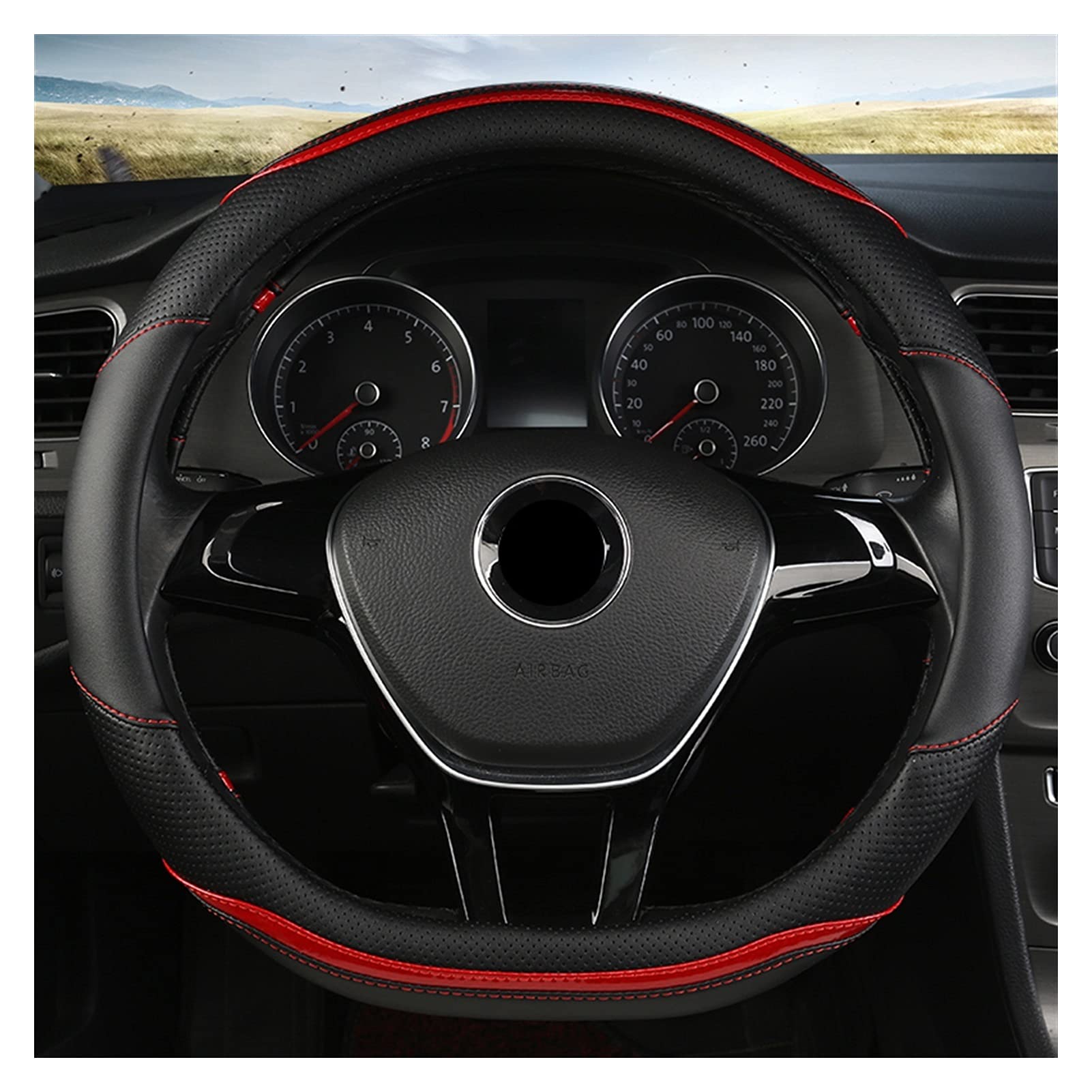 Lenkradbezug, Steering Wheel Cover D Form Auto Lenkradabdeckung Leder(D Shape Red) von TUOYDJA