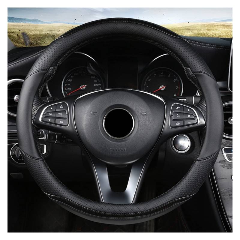 Lenkradbezug, Steering Wheel Cover D Form Auto Lenkradabdeckung Leder(O Shape Black) von TUOYDJA