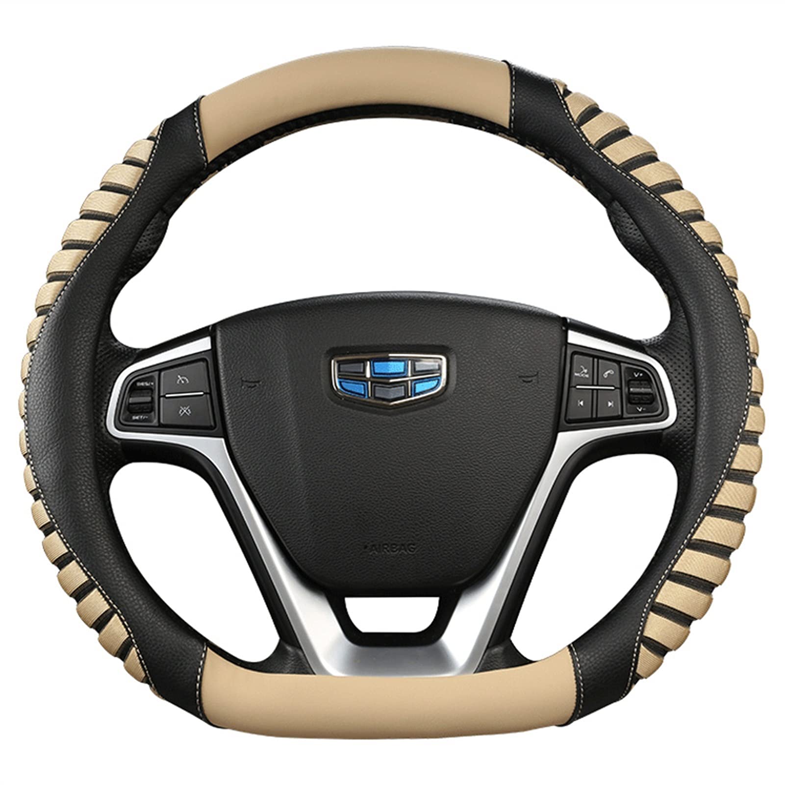 Lenkradbezug, Steering Wheel Cover D-lenkradabdeckung Leder eiseide(Beige) von TUOYDJA