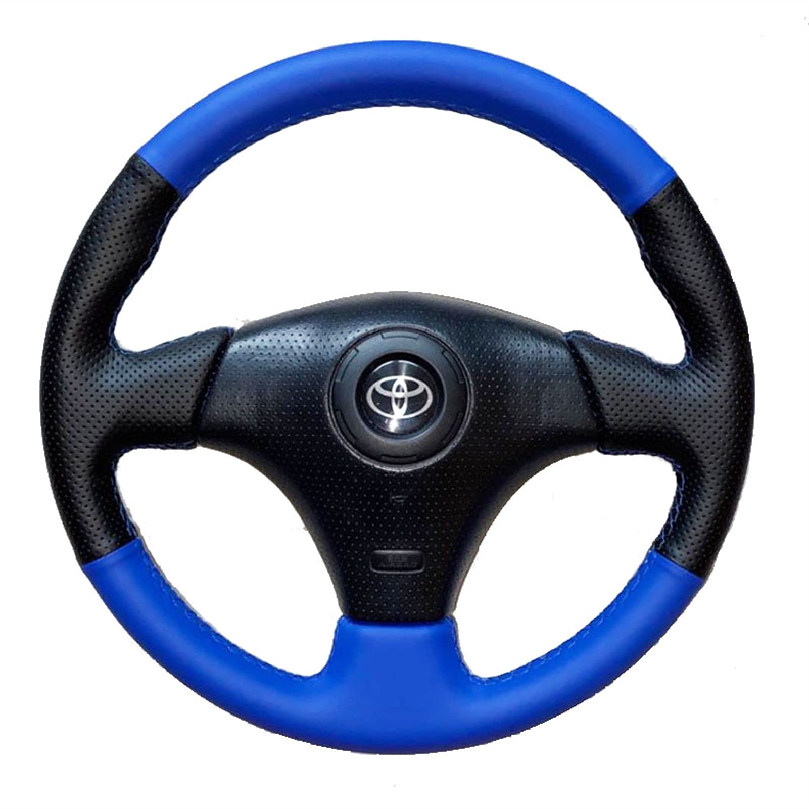 Lenkradbezug, Steering Wheel Cover Dunkelblaues und ampblack-Loch-Lenkrad-Handstich auf Wickelabdeckung von TUOYDJA