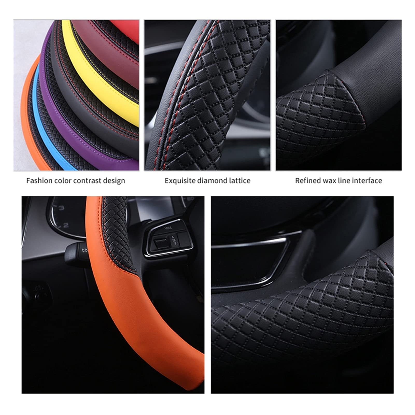 Lenkradbezug, Steering Wheel Cover Universal Auto Lenkrad Geflecht Hohe Qualität Leder Anti-Slip 8 Farbe Auto Lenkradabdeckung Auto-Styling Auto Zubehör(Black) von TUOYDJA