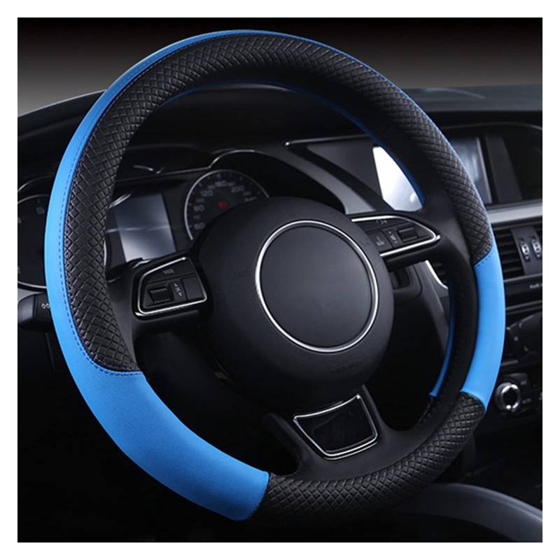 Lenkradbezug, Steering Wheel Cover Universal Auto Lenkrad Geflecht Hohe Qualität Leder Anti-Slip 8 Farbe Auto Lenkradabdeckung Auto-Styling Auto Zubehör(Blue) von TUOYDJA