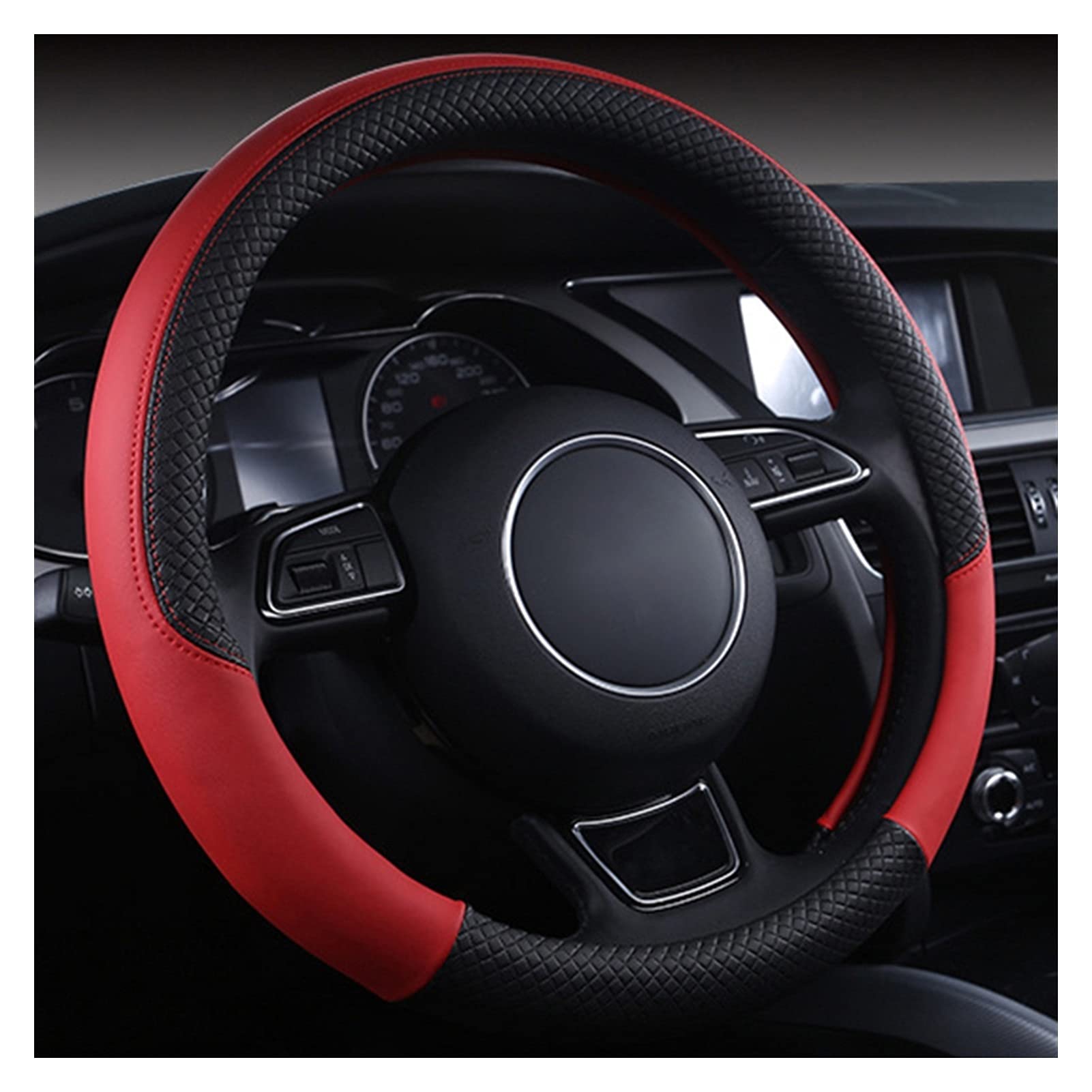 Lenkradbezug, Steering Wheel Cover Universal Auto Lenkrad Geflecht Hohe Qualität Leder Anti-Slip 8 Farbe Auto Lenkradabdeckung Auto-Styling Auto Zubehör(Red) von TUOYDJA