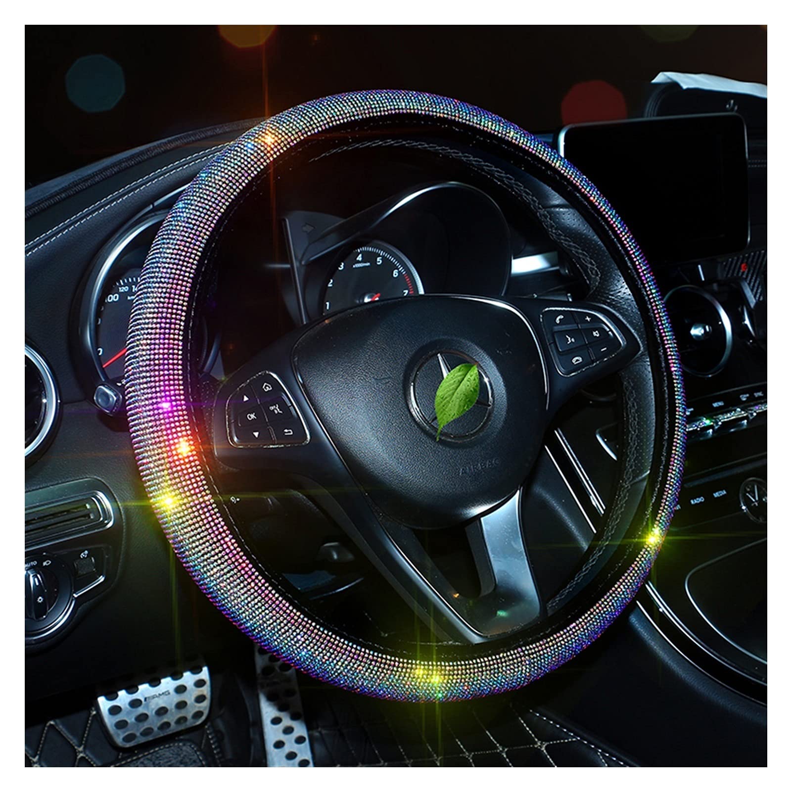 Lenkradbezug, Steering Wheel Cover Universal Auto Lenkradabdeckung Funken Rhinestonde Dekoration für Frau Mädchen Lenkrad niedlich Autozubehör(B) von TUOYDJA