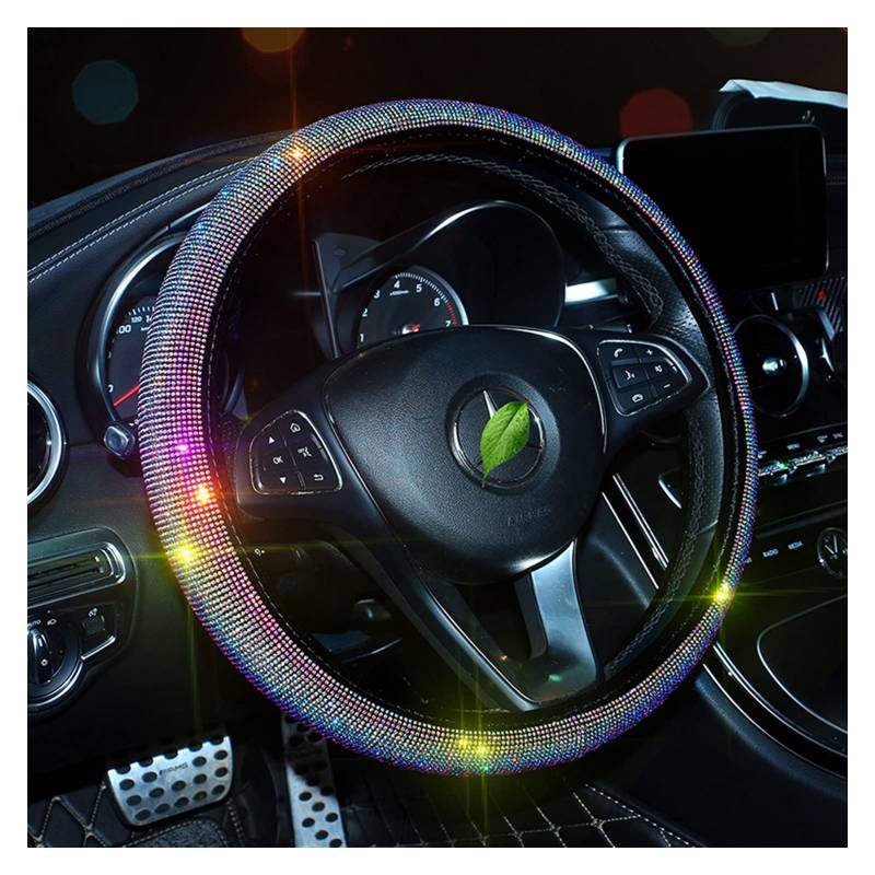 Lenkradbezug, Steering Wheel Cover Universal Auto Lenkradabdeckung Funken Rhinestonde Dekoration für Frau Mädchen Lenkrad niedlich Autozubehör(Blue no Ring) von TUOYDJA