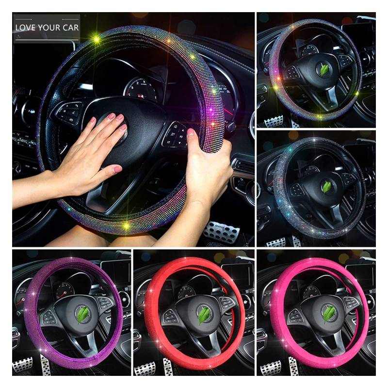 Lenkradbezug, Steering Wheel Cover Universal Auto Lenkradabdeckung Funken Rhinestonde Dekoration für Frau Mädchen Lenkrad niedlich Autozubehör(Red) von TUOYDJA