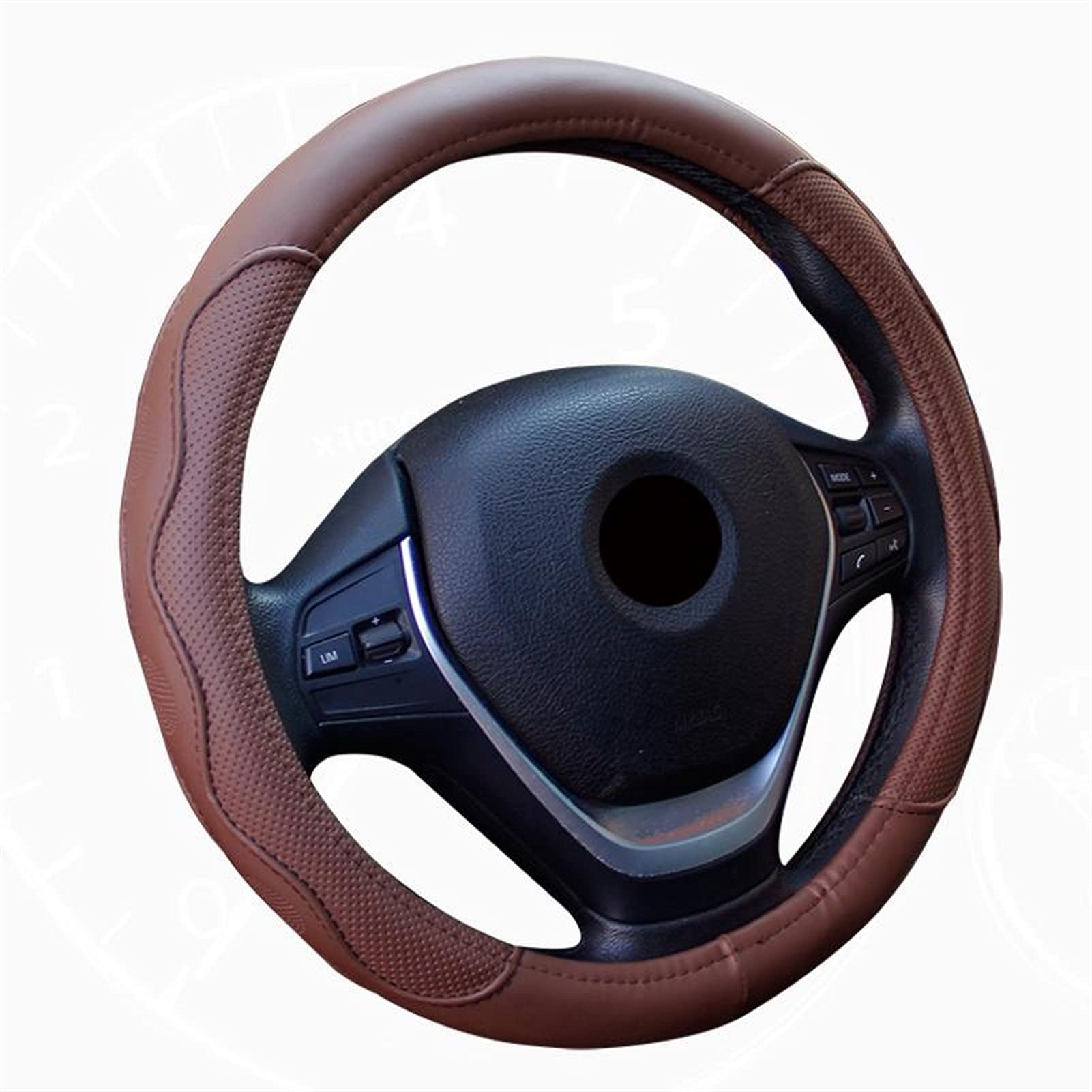 Lenkradbezug, Steering Wheel Cover Universalauto PU-Leder-Lenkradabdeckungen Anti-Rutsch-Rutschfestes dauerhaft 38 cm / 15 "Dynamische Faser-handgefertigte Lenkradabdeckung(Coffee) von TUOYDJA