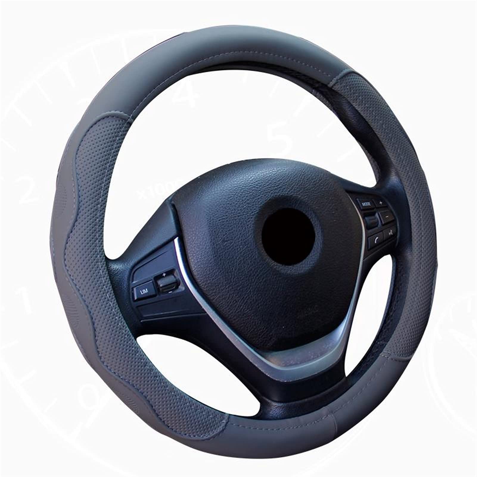 Lenkradbezug, Steering Wheel Cover Universalauto PU-Leder-Lenkradabdeckungen Anti-Rutsch-Rutschfestes dauerhaft 38 cm / 15 "Dynamische Faser-handgefertigte Lenkradabdeckung(Gray) von TUOYDJA