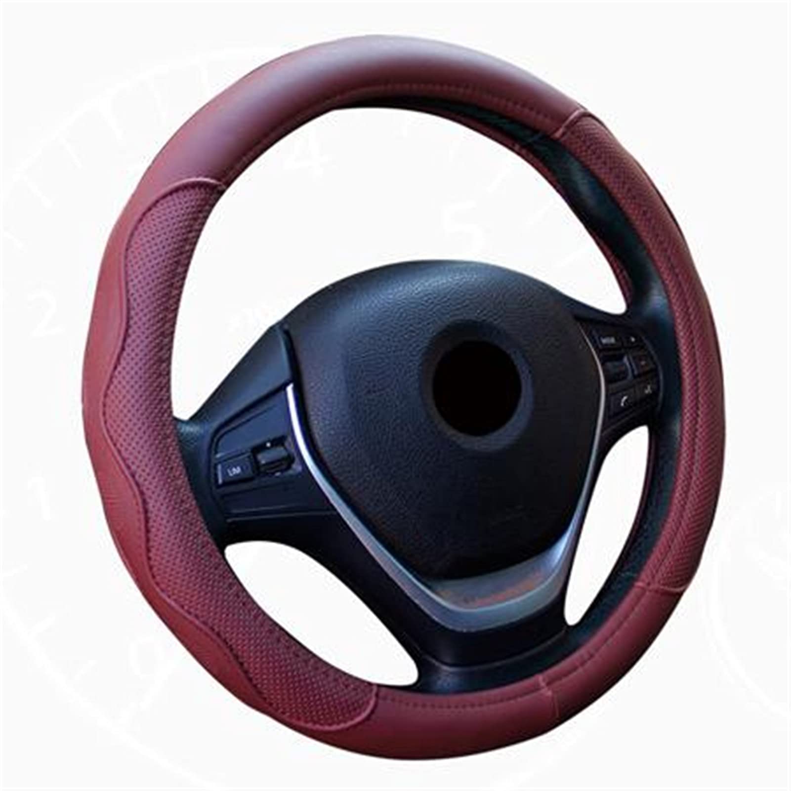 Lenkradbezug, Steering Wheel Cover Universalauto PU-Leder-Lenkradabdeckungen Anti-Rutsch-Rutschfestes dauerhaft 38 cm / 15 "Dynamische Faser-handgefertigte Lenkradabdeckung(Wine red) von TUOYDJA