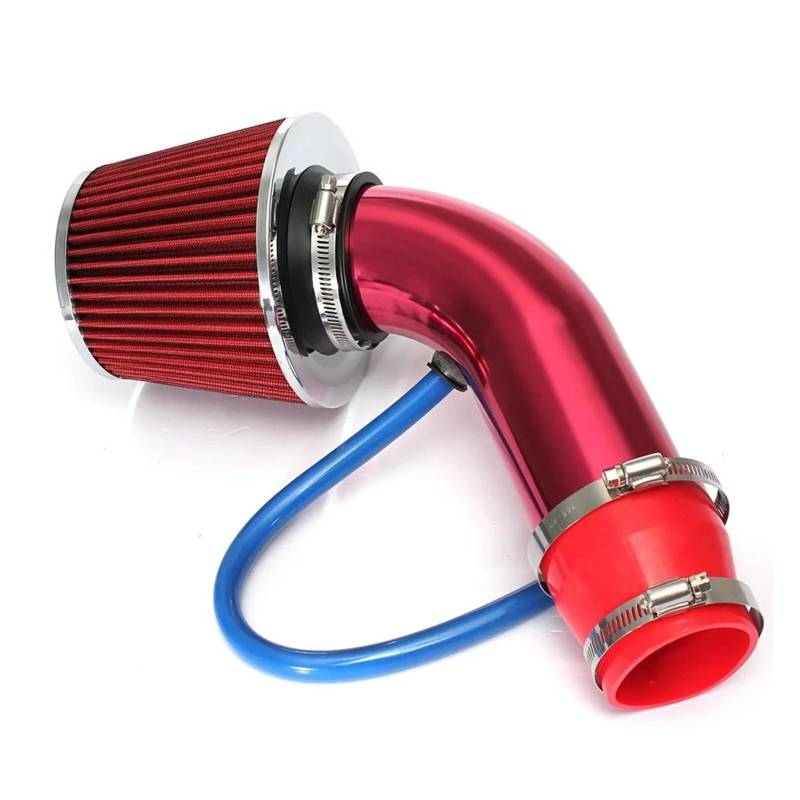 Auto Ansaugrohr 76mm Auto Umgerüstet Winter Pilzkopf Luftfilter Ansaugrohr Filter High Flow Hoch Kaltluftfilter Aluminium Rohr Kit Lufteinlass(Rot) von TURHAN