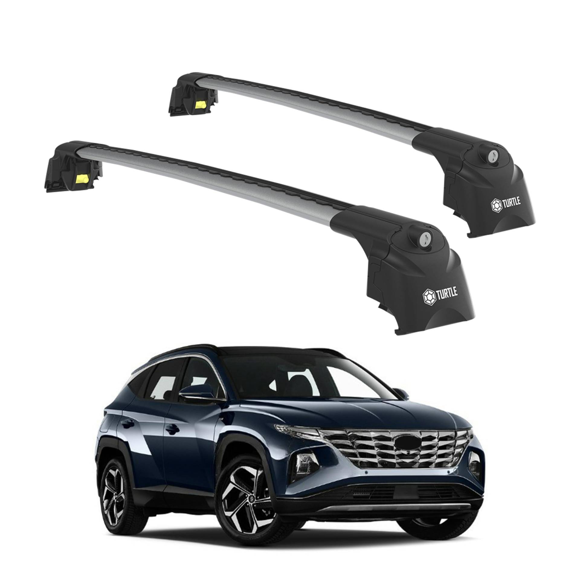 TURTLE Dachträger für Autos Air2 Hyundai Tucson (NX4) 2022-2023, 109 cm Barrenlänge 75 kg Tragfähigkeit Aluminium Dachgepäckträger, Abschließbar - Einstellbar Fahrradträger Skitrager-Grau von TURTLE