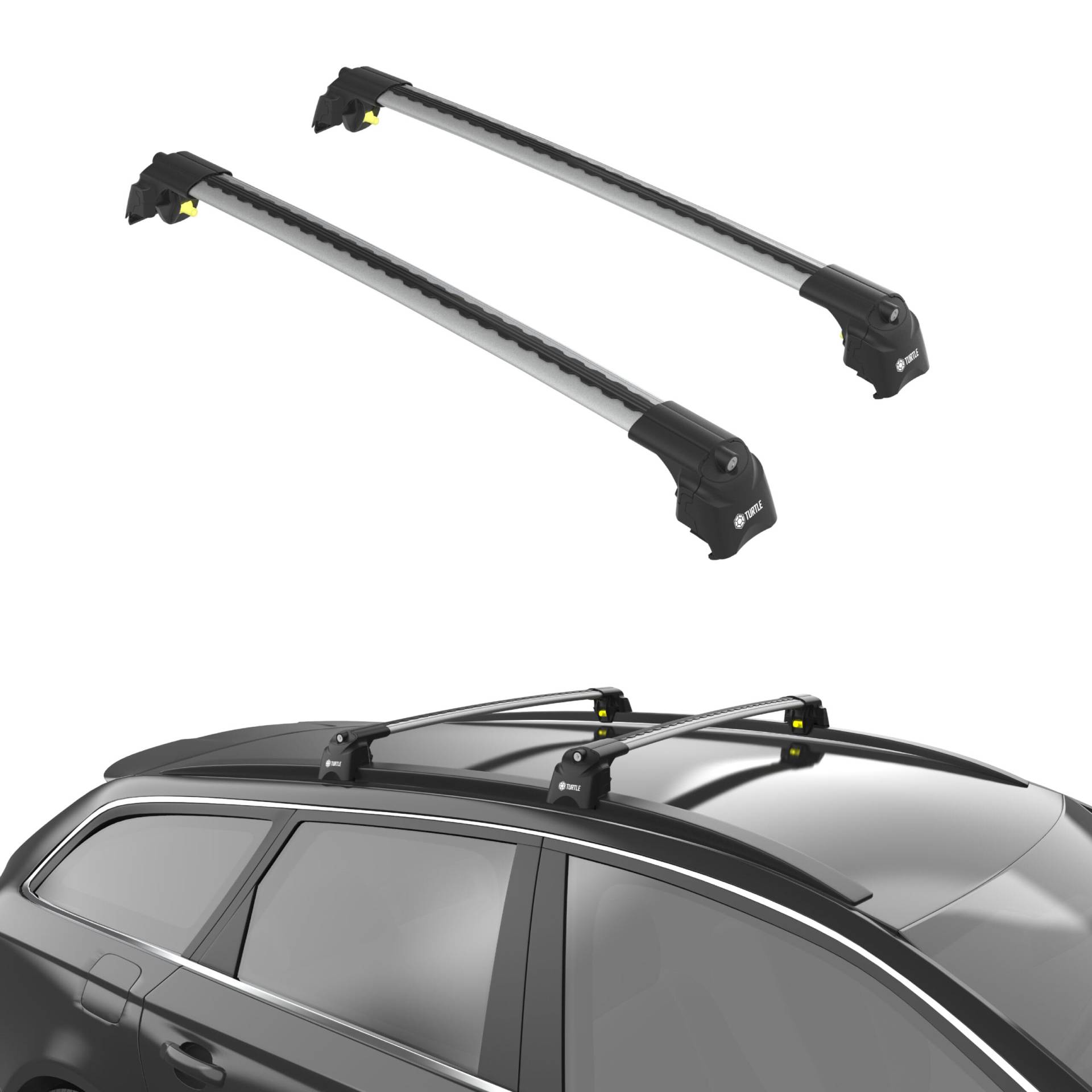 TURTLE Dachträger für Autos Ford Focus Mondeo Estate 2015-2024, 109 cm Aluminium Dachrelinge 75 kg Tragfähigkeit, Abschließbar - Einstellbar Fahrradträger Skitrager Relingtraeger-Grau von TURTLE