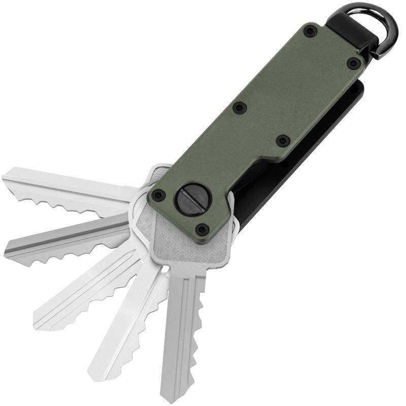 TUXON Herren Schlüssel-Organizer – kompakter metallischer Schlüsselhalter | minimalistischer, innovativer Schlüsselhalter | intelligenter Schlüsselanhänger sichert 1–6 Schlüssel, Grün (Army Green), von TUXON