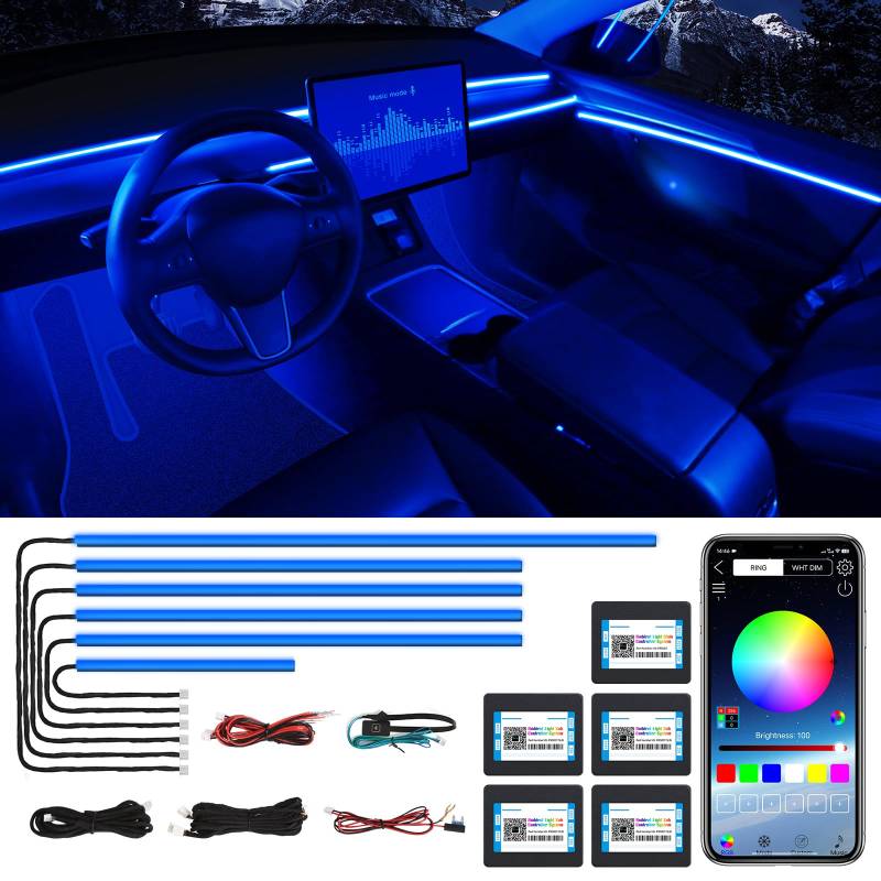 Acrylic Interior Car LED Strip Light, RGB 6 in 1 with 175 inches 600 LEDs Car Ambient Lighting Kits, 16 Million Colors Sound Active LED Strip for Car von TWETIZ