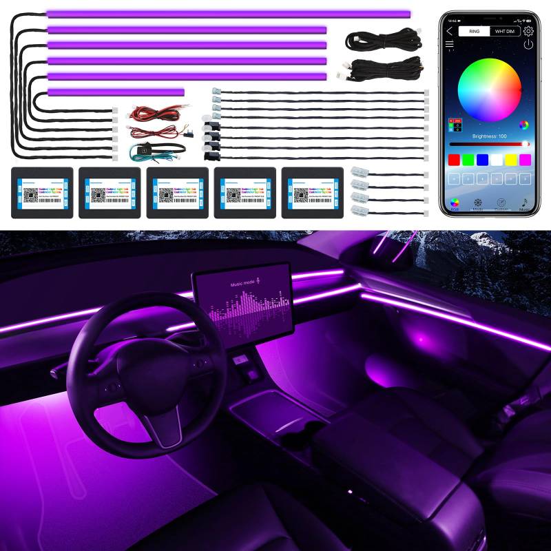 Acrylic Interior Car LED Strip Light with APP, RGB 18 in 1 with 175 inches 600 LEDs Car Ambient Lighting Kits, Sound Active Function LED Strip for Car von TWETIZ