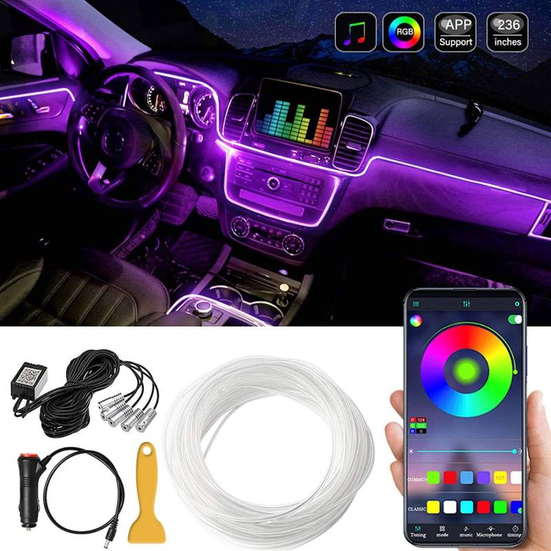 Car LED Interior Strip Light, 16 Million Colors 5 in 1 with 236 inches Fiber Optic, Multicolor RGB Sound Active Automobile Atmosphere Ambient Lighting Kit - Wireless Bluetooth APP Control von TWETIZ