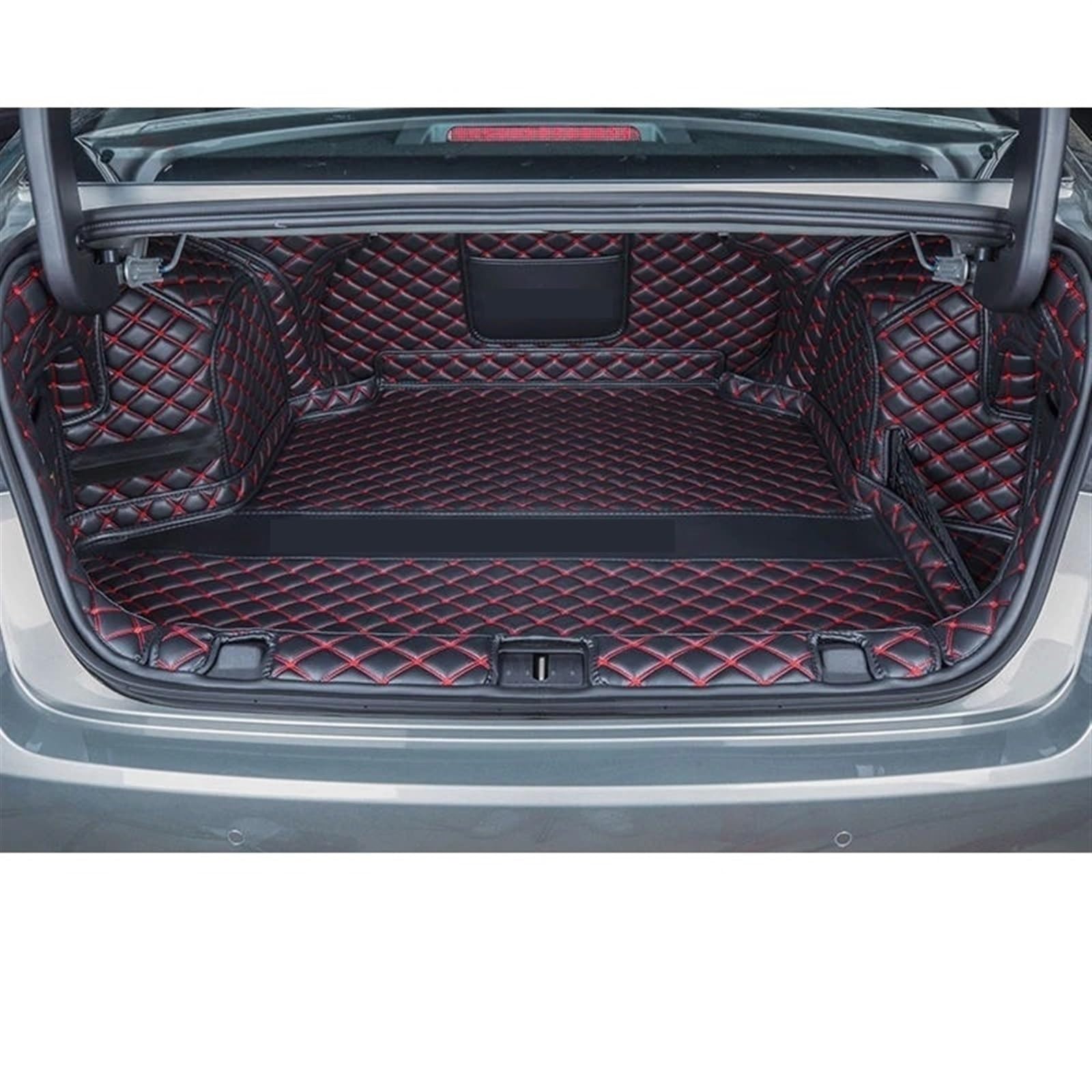 Auto Kofferraummatte Für Chery Für Arrizo 8 2023 2024 Stamm Matten Leder Langlebige Cargo-Liner Boot Teppiche Innen Abdeckung Auto Zubehör Kofferraummatte(Red Full Set) von TWMEU