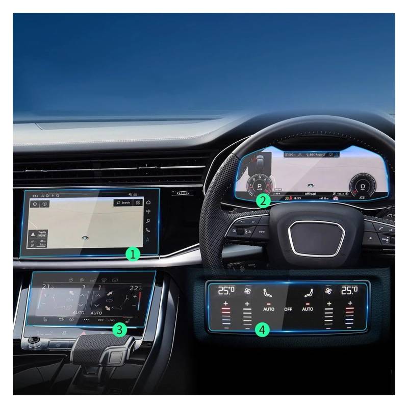 Navigation Displayschutzfolie Für Q7 2023 Auto Aufkleber Screen Protector Navigator Display Gehärtetem Glas Schutz Film Auto Fahrzeuge Gehärtetes Glas Displayschutzfolie(Blue Sets) von TWMEU