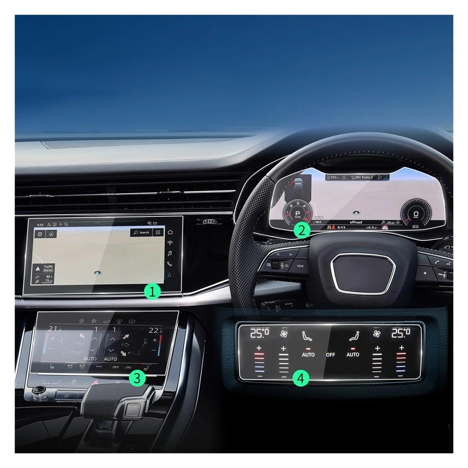 Navigation Displayschutzfolie Für Q7 2023 Auto Aufkleber Screen Protector Navigator Display Gehärtetem Glas Schutz Film Auto Fahrzeuge Gehärtetes Glas Displayschutzfolie(HD Sets) von TWMEU