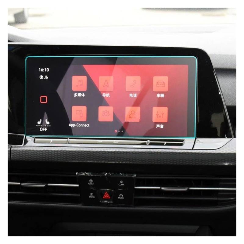 Navigation Displayschutzfolie Für VW Für Golf 8 2021 Gehärtetes Glas Screen Protector Film Auto Radio GPS Navigation Bildschirm Abdeckung Gehärtetes Glas Displayschutzfolie(No USB Hole) von TWMEU