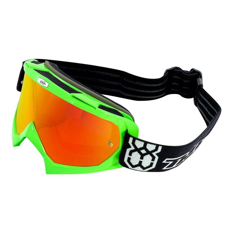 TWO-X Cross-Brille - Motocross-Brille mit verspiegeltem Iridium Glas - Kratzfeste Motorrad-Brille - Enduro & Downhill - Modell Race - Grün von TWO-X