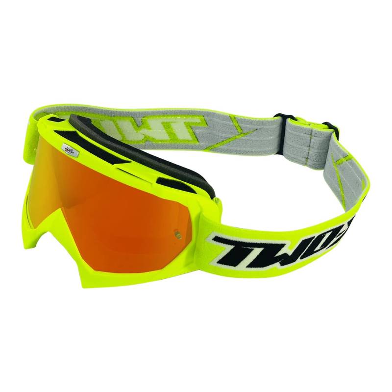 TWO-X Cross-Brille - Motocross-Brille mit verspiegeltem Iridium Glas - Motorrad-Brille - Enduro & Downhill Schutz-Brille - Modell Race - Neongelb von TWO-X