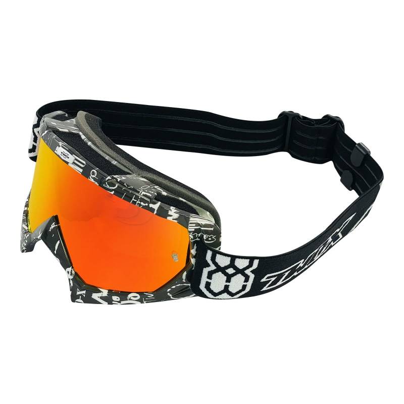 TWO-X Cross-Brille - Motocross-Brille mit verspiegeltem Iridium Glas - Motorrad-Brille - Enduro & Downhill Schutz-Brille - Modell Race - Schwarz-Weiß von TWO-X