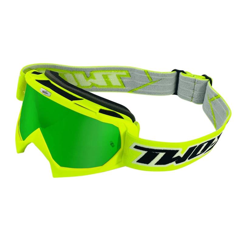 TWO-X Cross-Brille - Motocross-Brille mit verspiegeltem grünen Glas - Kratzfeste Motorrad-Brille - Enduro & Downhill - Modell Race - Neongelb von TWO-X