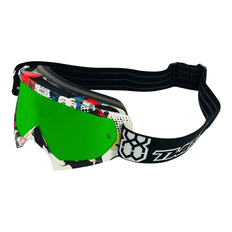 TWO-X Cross-Brille - Motocross-Brille mit verspiegeltem grünen Glas - Kratzfeste Motorrad-Brille - Enduro & Downhill - Modell Race - Villains-Bunt von TWO-X