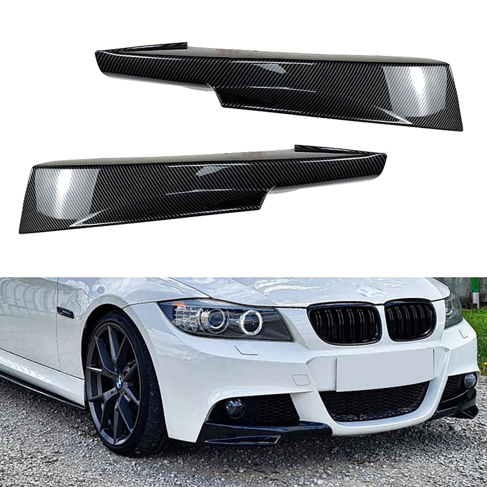 Auto Front Stoßstange Lip Diffusor, Auto Spoiler Duck Wing Kit Kompatibel mit BMW 3 Series E90 E91 LCI 320i 330i 2009-2012,Carbon Fiber Look von TWQBHSH