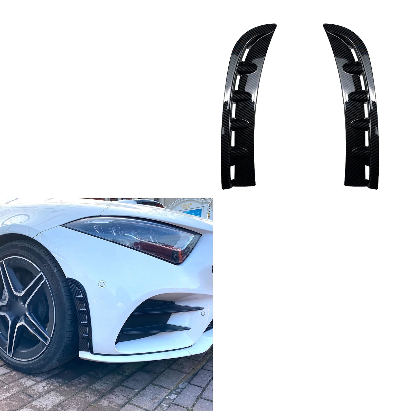 Frontstoßstangenspoiler, Stoßstangen-Luftmesser-Splitter, Canard-Diffusor, kompatibel mit Mercedes-Benz CLS-Class C257 CLS260 CLS300 2018-2021,Carbon Fiber Look von TWQBHSH