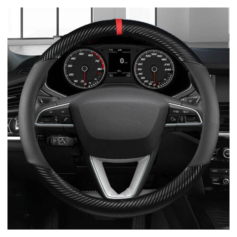 Lenkradabdeckung Carbon Faser Leder Auto Lenkrad Abdeckung Für Seat Für Leon 5F Mk3 2013-2021 Für Ibiza 6J Für Tarraco Auto Zubehör Lenkradschutzhülle (Farbe : Black O Shape) von TWSIT