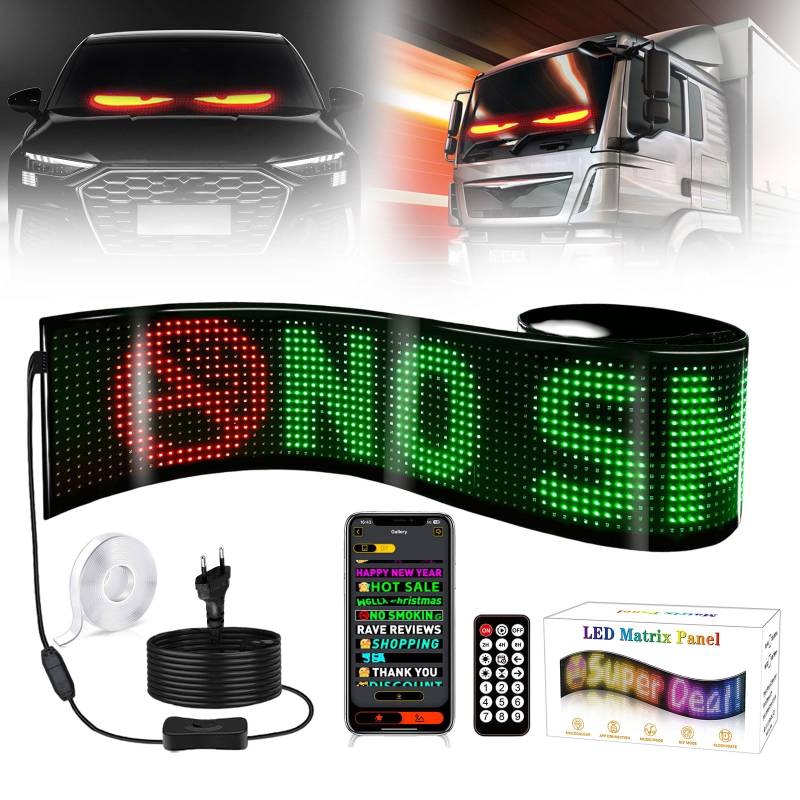 Led Anzeigetafel,Flexibler Anzeige Programmierbar,USB/Stecker,Bluetooth-App-Steuerung RGB Panel,Wasserdicht Scrolling Personalisiert Leuchtschild Namensschild mit Fernbedienung (16x144px 19.2x133cm) von TWSOUL