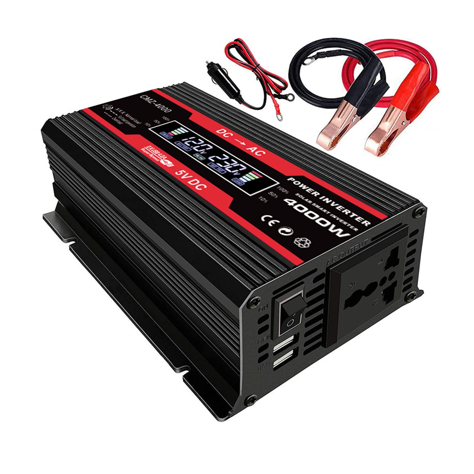 Spannungswandler 12V 230V 300W /4000W, Wechselrichter 12V 230V Converter Kfz Wechselrichter Stromwandler Umwandler Inverter (Black) von TWSOUL