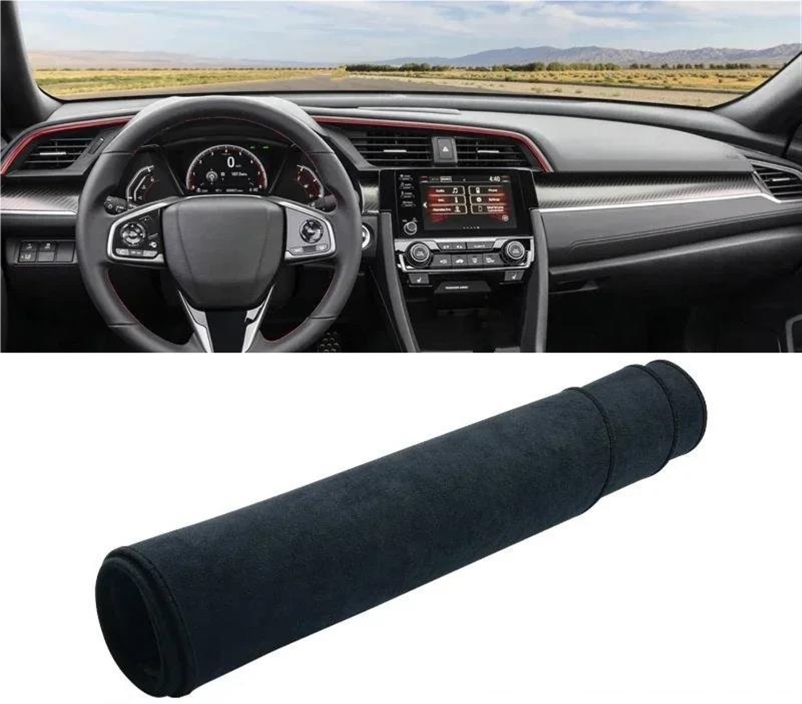 Armaturenbrettabdeckung Dash Mat Teppich Für Civic X 10th 2016 2017 2018 2019 2020 Auto Dashboard Abdeckung Dash Matte Sonnenschutz Nicht-Slip Pad(B Black LHD) von TWTUSE