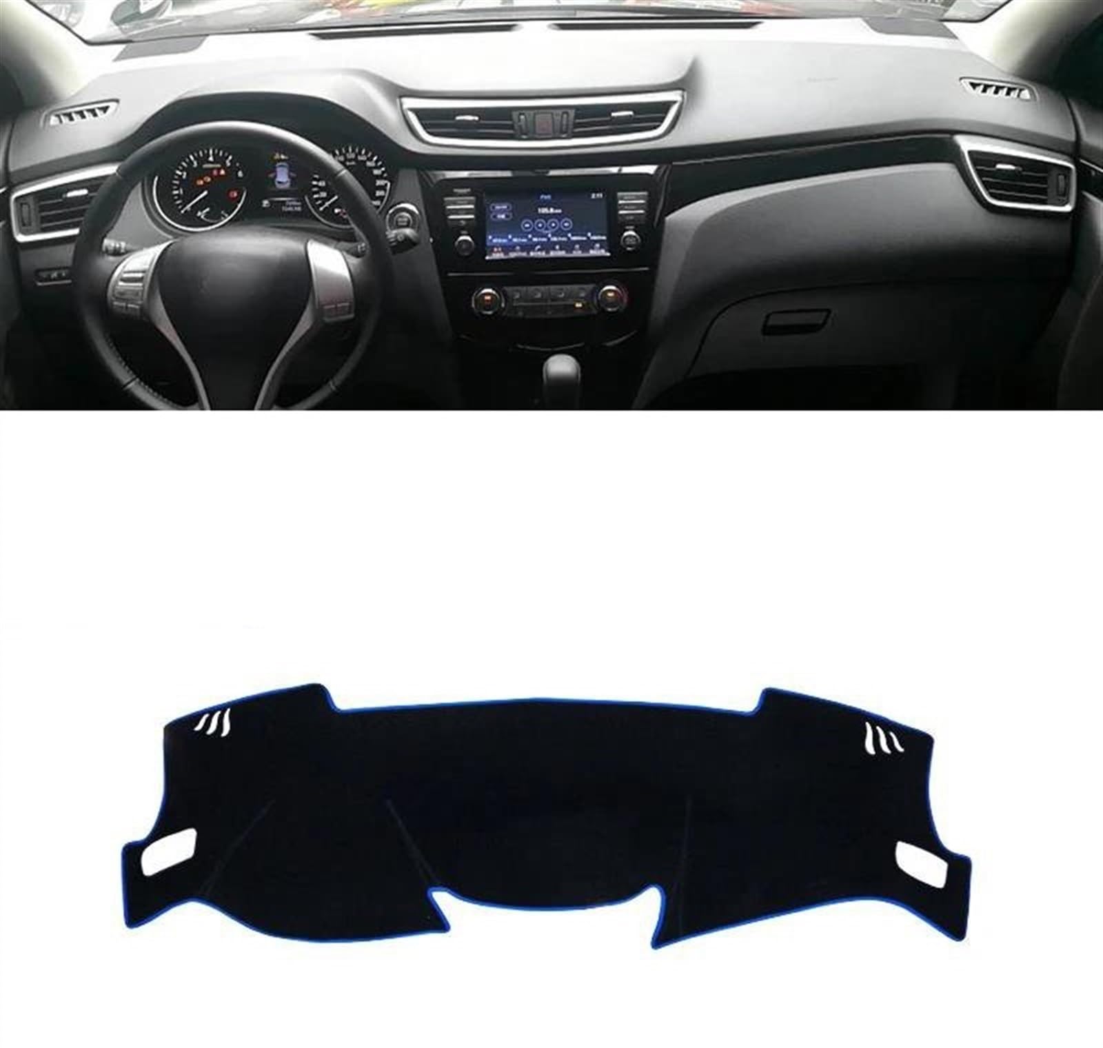 Armaturenbrettabdeckung Dash Mat Teppich Für Nissan Für Qashqai J11 2014 2015 2016 2017 2018 2019 2020 Auto Armaturenbrett Abdeckung Dash Matte Sonnenschutz Instrument(A Blue Side LHD) von TWTUSE