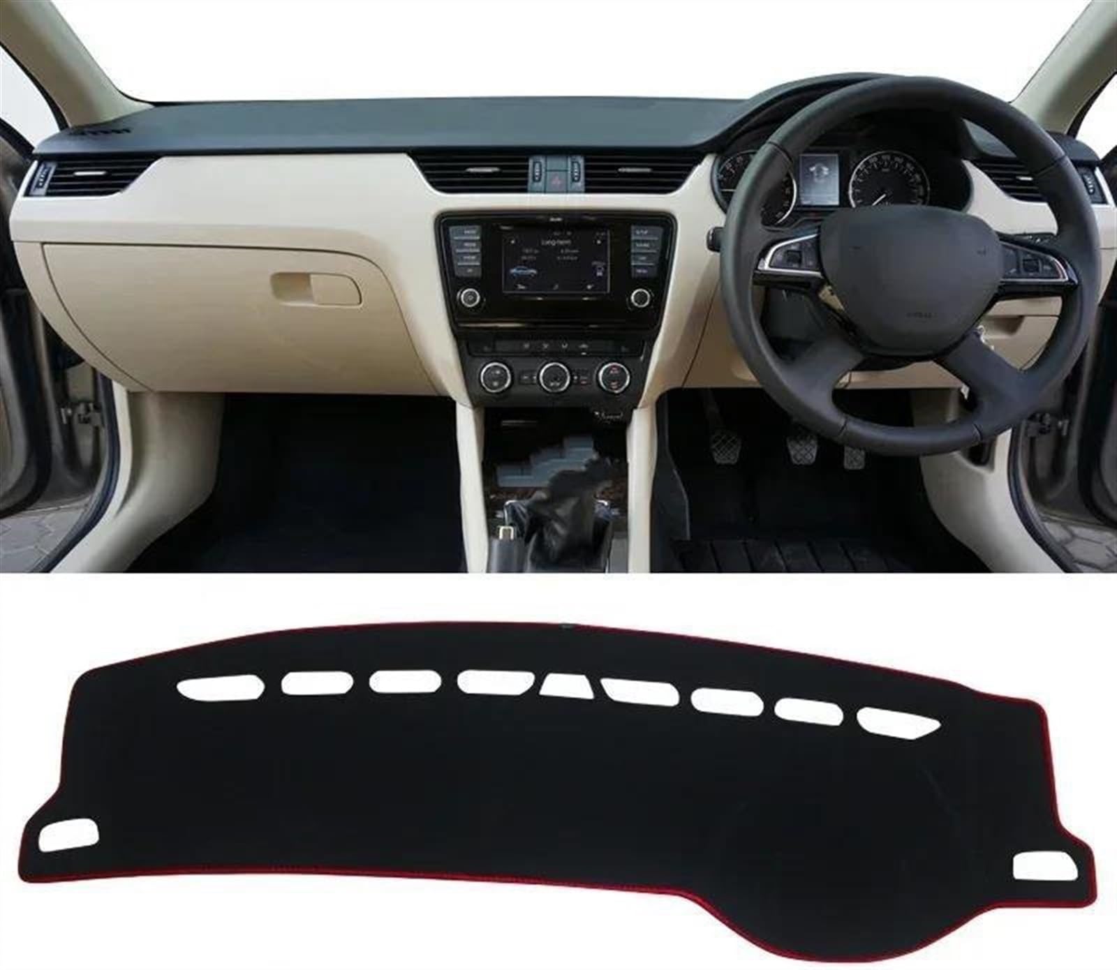 Armaturenbrettabdeckung Dash Mat Teppich Für Skoda Für Octavia A7 MK3 5E 2013-2016 2017 2018 2019 Auto Armaturenbrett Abdeckung Dash Matte Sonnenschutz rutschfeste Pad(A RHD Red Side) von TWTUSE