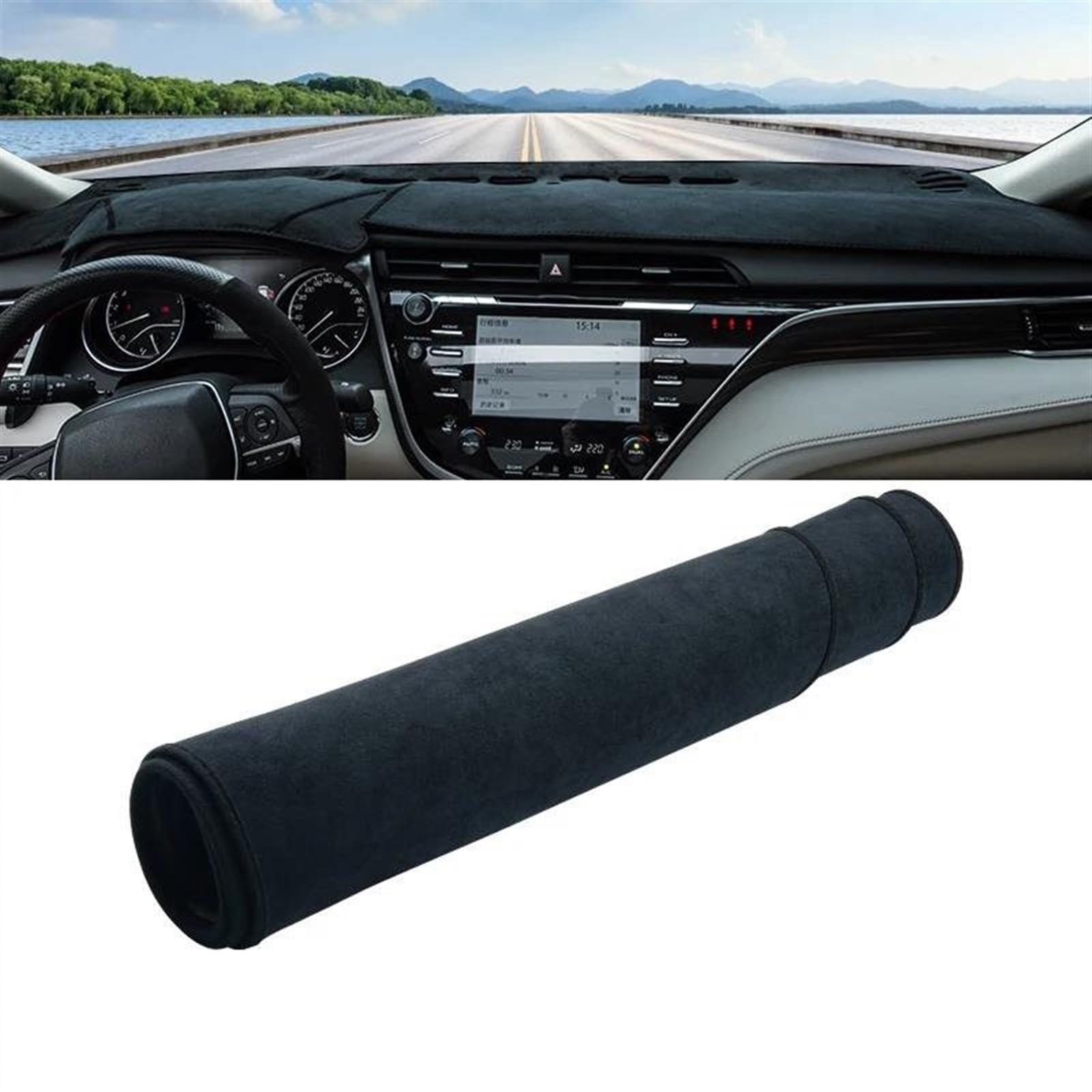 Armaturenbrettabdeckung Dash Mat Teppich Für Toyota Für Camry XV70 2018 2019 2020 2021 2022 2023 2024 Auto Dashboard Abdeckung Dash Matte Sonnenschutz Pad Zubehör(B LHD Black) von TWTUSE