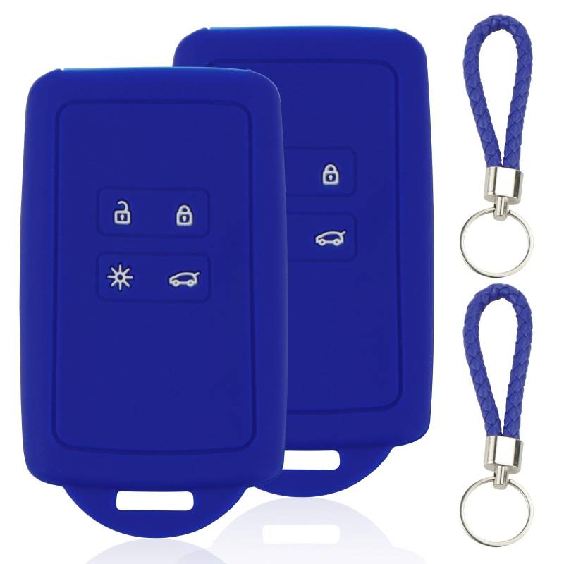 2STK Autoschlüssel Hülle Blau kompatibel mit Renault 4-Tasten Smartkey Autoschlüssel(nur Keyless Go) mit 2 Schlüsselanhänger Silikon Schlüsselhülle für Clio/Espace 5/Master Bus/Talisman von TXErfolg