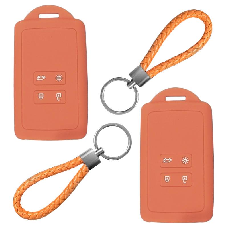 2STK Autoschlüssel Hülle kompatibel mit Renault 4-Tasten Smartkey Autoschlüssel(nur Keyless Go) mit Schlüsselanhänger Schlüsselhülle-Schlüssel Hülle für Clio/Espace 5/Master Bus/Talisman(orange) von TXErfolg
