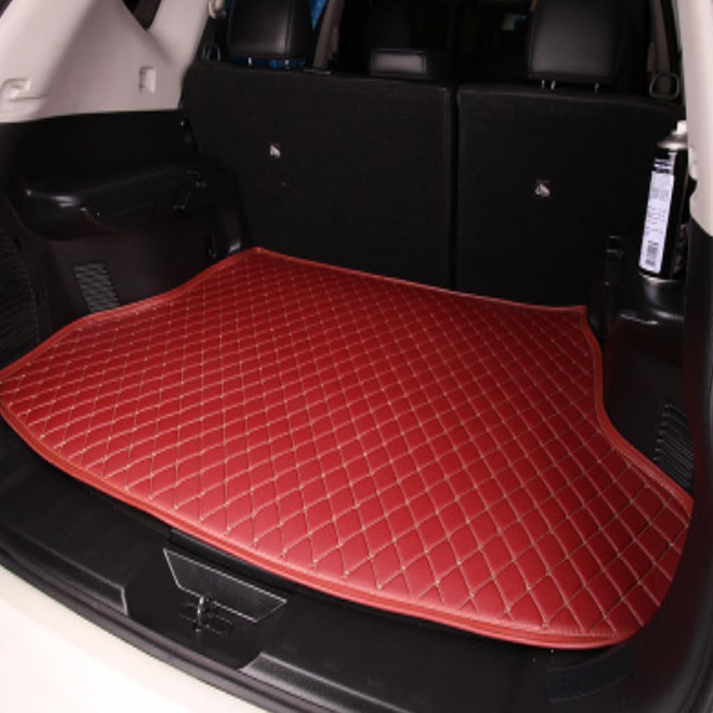 Leder Auto Kofferraummatte für Opel Omega (Combi) 1994-2004, Leder Wasserdicht Antirutsch Kofferraum Schutzmatte Kofferraumwanne Zubehör,Quilted Wine red von TXQDQSC