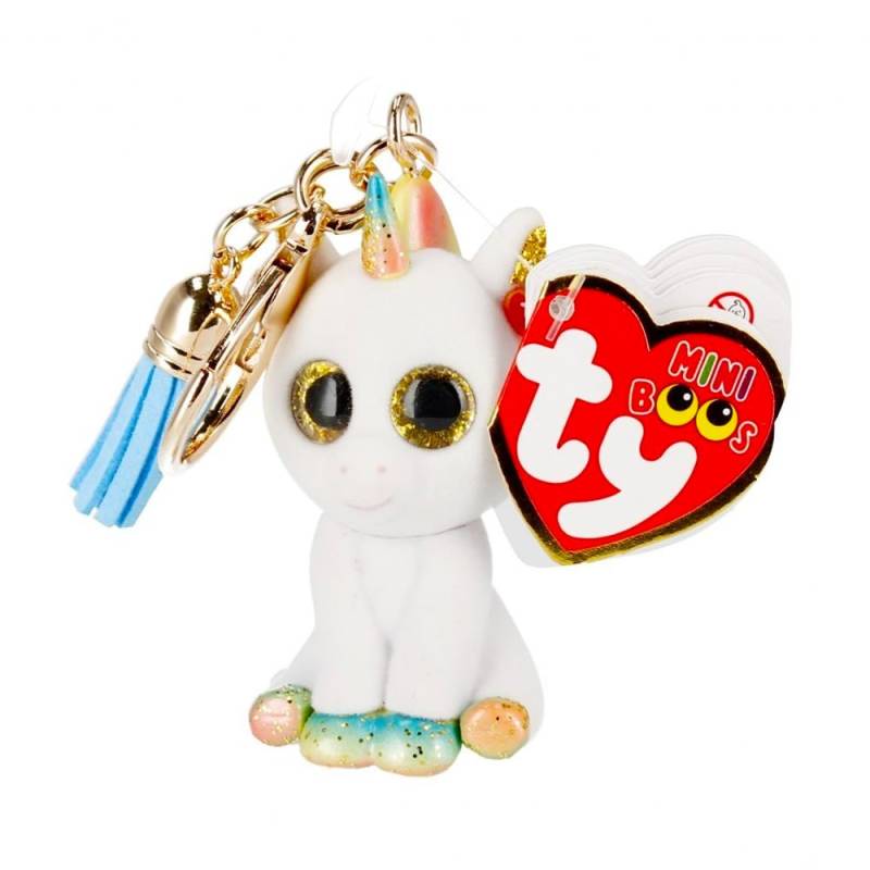 Ty - Mini Boos Clips - Einhorn - Pixy - Weiß - Mit blauer Quaste - Der modische Schlüsselanhänger inspiriert von den berühmten Plüschtieren mit funkelnden großen Augen - 10 Cm - 25055 von TY