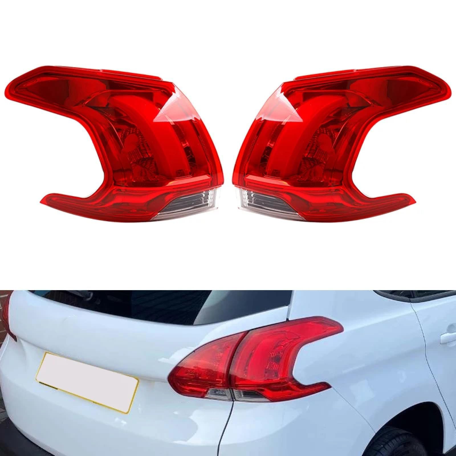 TYJH Auto Rücklicht Komplettsets für Peugeot 2008 2014 2015 2016 Schlussleuchte Montage Hintere Bremsleuchte Äußeres Rücklicht Zubehör,A pair von TYJH