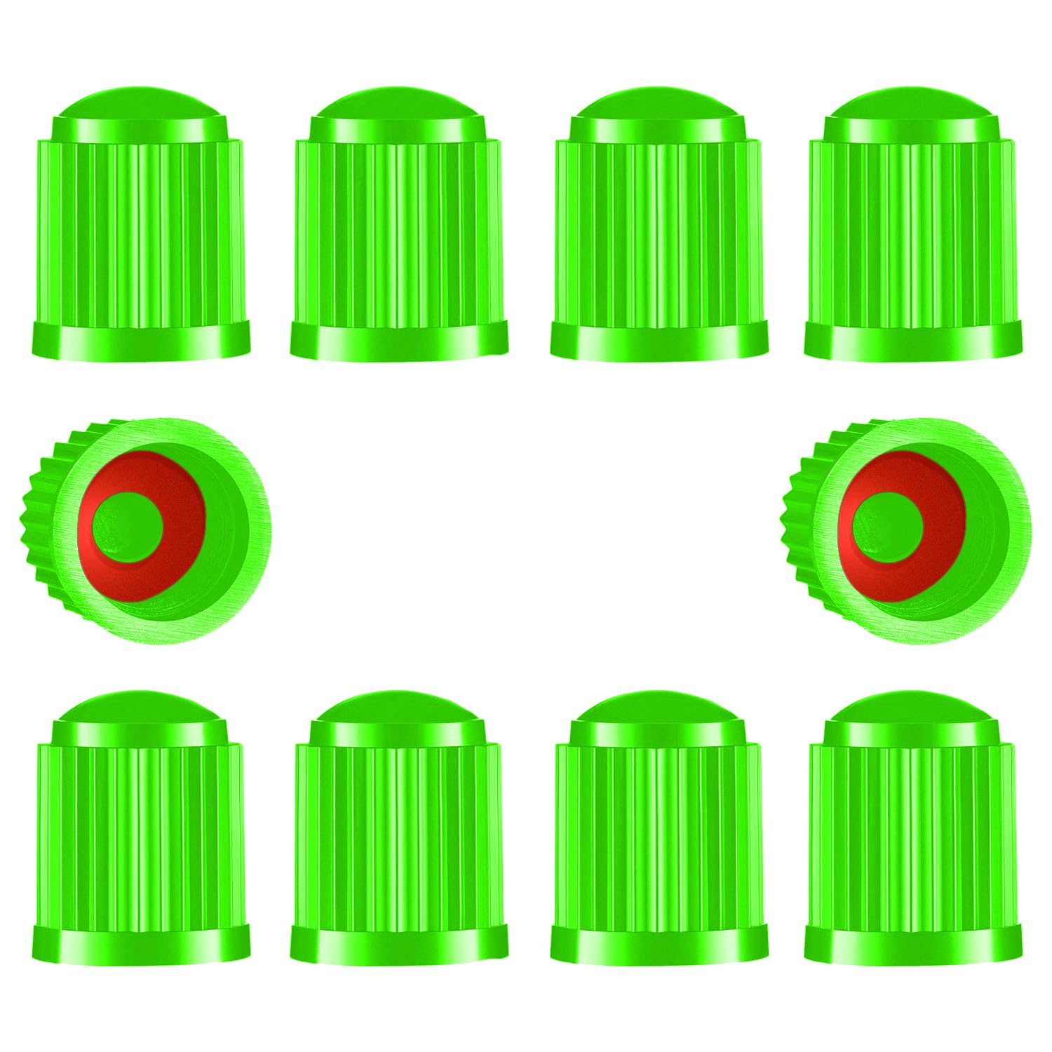 Ventilkappen 10 Stück Auto Ventildeckel Fahrrad Geeignet Ventilabdeckung mit Dichtung Reifenventilkappen für Fahrrad, SUV, LKW Reifendruck, Motorrad, Grün von TYPHEERX