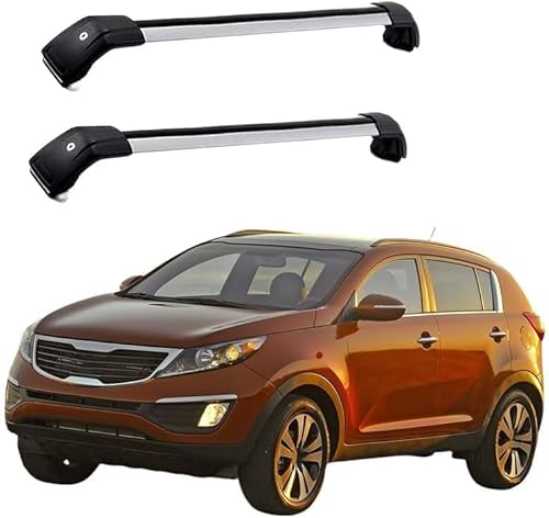 2Stück Auto Dachträger Querträger für KIA Sportage 2010 2011 2012 2013 2014 2015, Dachgepäckträger Alu Dachgepäckablage Gepäcktransport Reisen Camping Zubehör,A/Black-Silver von TYUMGXIAO