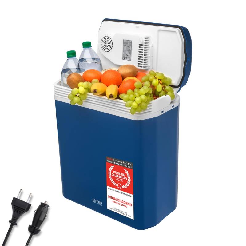 TZS First Austria elektrische Kühlbox 24 Liter | 12 Volt & 230 Volt | mit 12-V-Stecker fürs Auto | für Camping, Festivals & Reisen | mit Kühl- und Warmhaltefunktion | blau von TZS First Austria