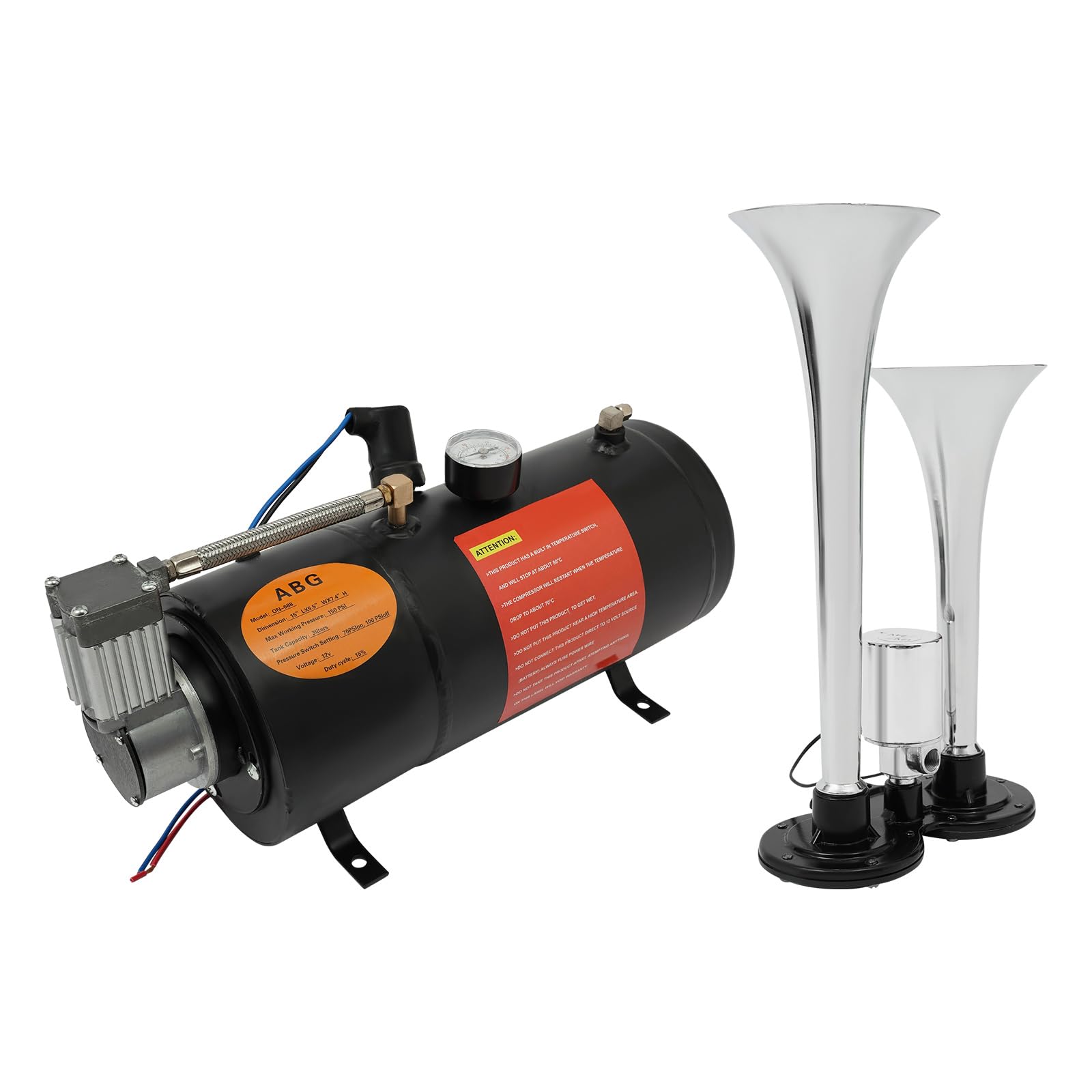 TaNeHaKi Air Horn Compressor Kit,Luft Hupen With Luftkompressor Mit Tank,Lufttank-Kompressor-Pumpe FüR Zug-Lkw, Air Train Horn Kit von TaNeHaKi