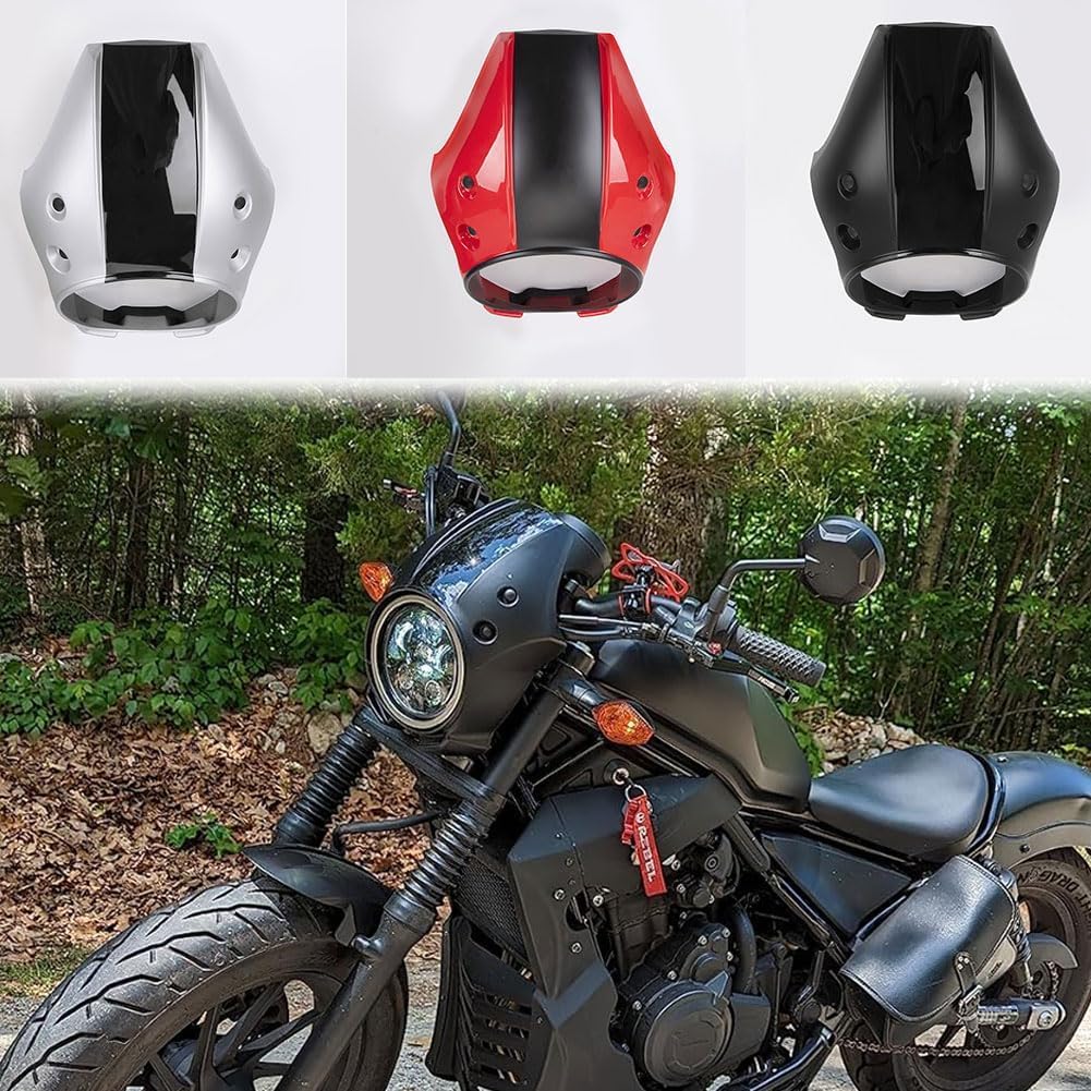 TaTonCycle Motorrad für Ho-nda Rebel CMX 500 CMX300 CMX 300 2017 2018 2019 Frontscheinwerfer Windschutzscheibe Frontverkleidung Passende Maske Scheinwerfer Windschutzscheibenabdeckung (Schwarz) von TaTonCycle